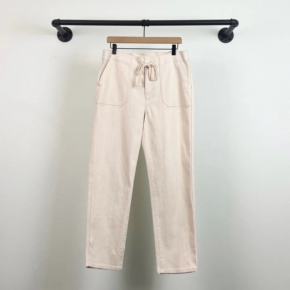 NEW J. Crew Tie Waist Camp Pant in Denim Stripe Ecru/White